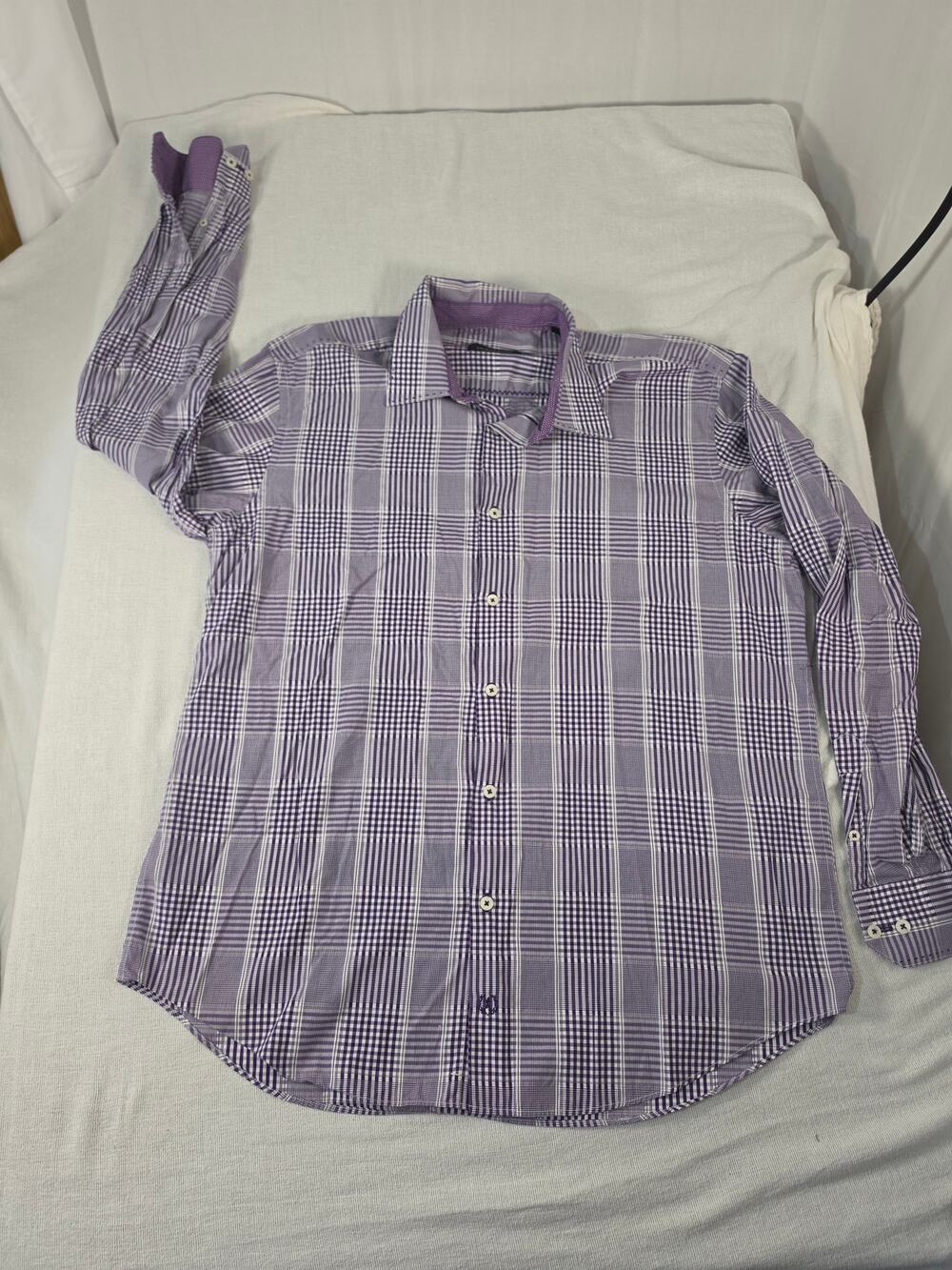 Bugatchi Uomo Mens XL Purple Check Contrast Shirt